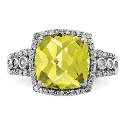 Sterlingsilber Rhodium Diamant & Karo Schliff Zitrone Quarz Ring (size 7 Nur)