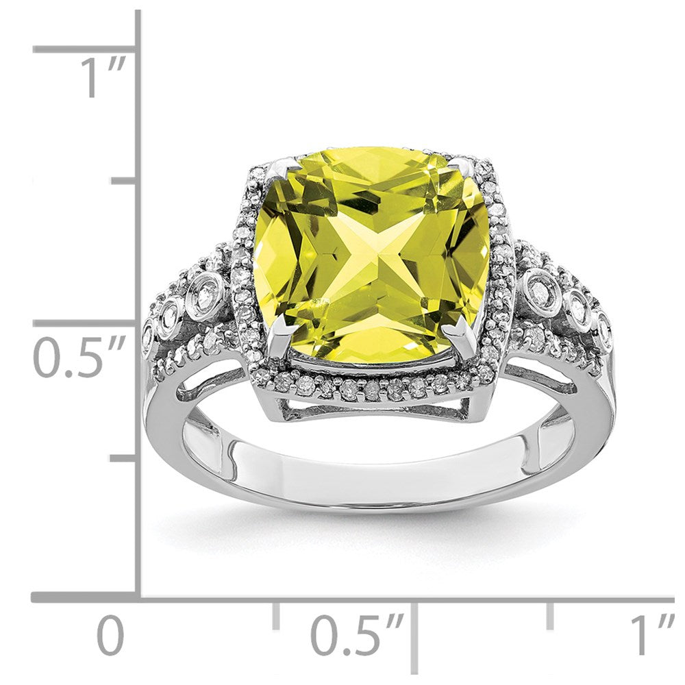 Sterlingsilber Rhodium Diamant & Karo Schliff Zitrone Quarz Ring (size 7 Nur)