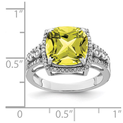 Sterlingsilber Rhodium Diamant & Karo Schliff Zitrone Quarz Ring (size 7 Nur)