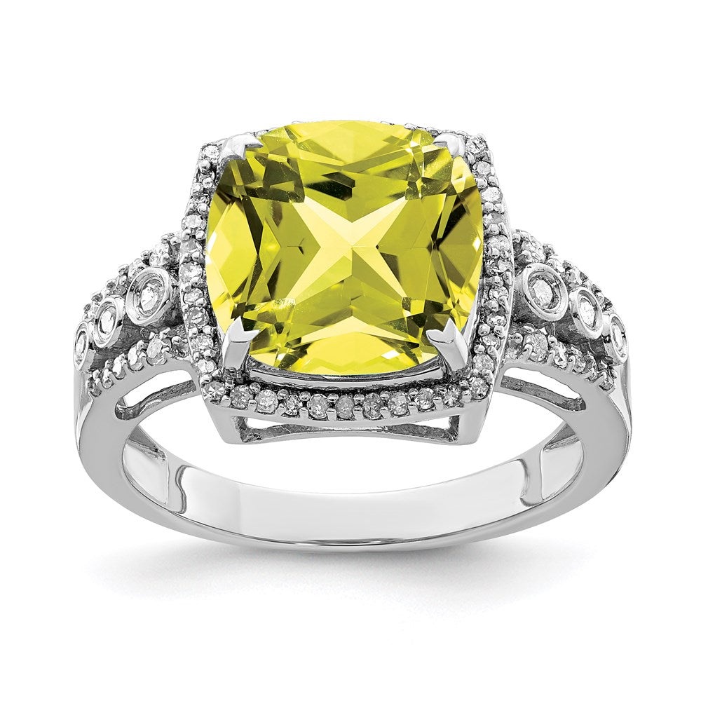 Sterlingsilber Rhodium Diamant & Karo Schliff Zitrone Quarz Ring (size 7 Nur)