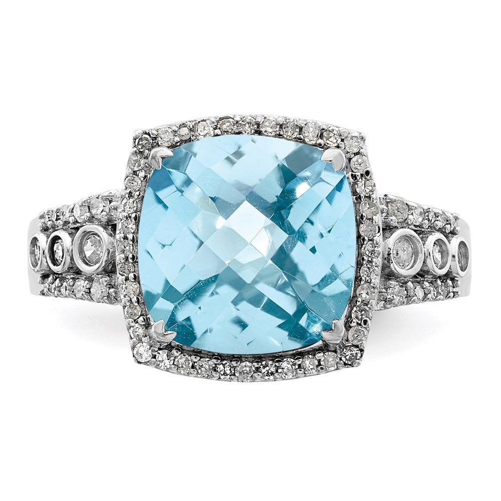 Sterlingsilber Rhodium Diamant & Karo Schliff Himmel Blautopas Ring (size 7 Nur)