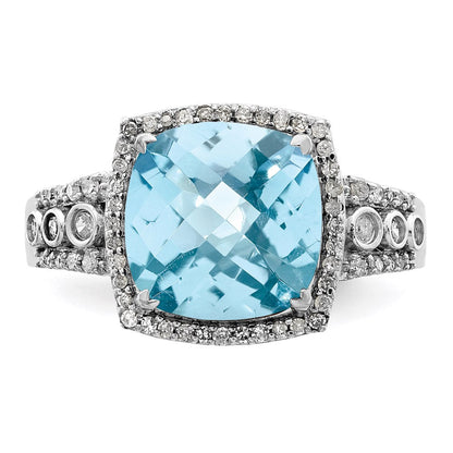 Sterlingsilber Rhodium Diamant & Karo Schliff Himmel Blautopas Ring (size 7 Nur)