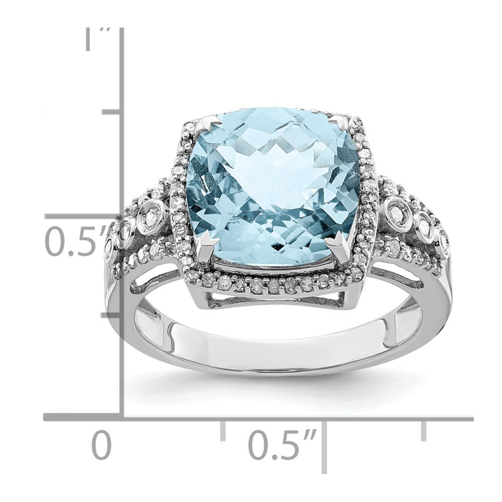Sterlingsilber Rhodium Diamant & Karo Schliff Himmel Blautopas Ring (size 7 Nur)