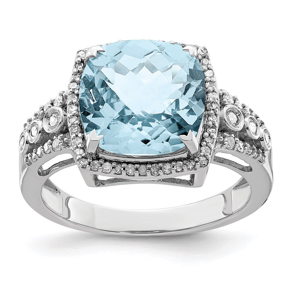 Sterlingsilber Rhodium Diamant & Karo Schliff Himmel Blautopas Ring (size 7 Nur)