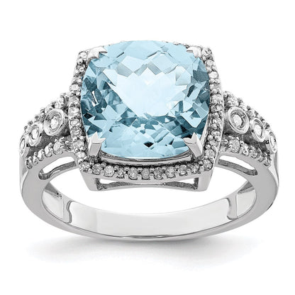 Sterlingsilber Rhodium Diamant & Karo Schliff Himmel Blautopas Ring (size 7 Nur)