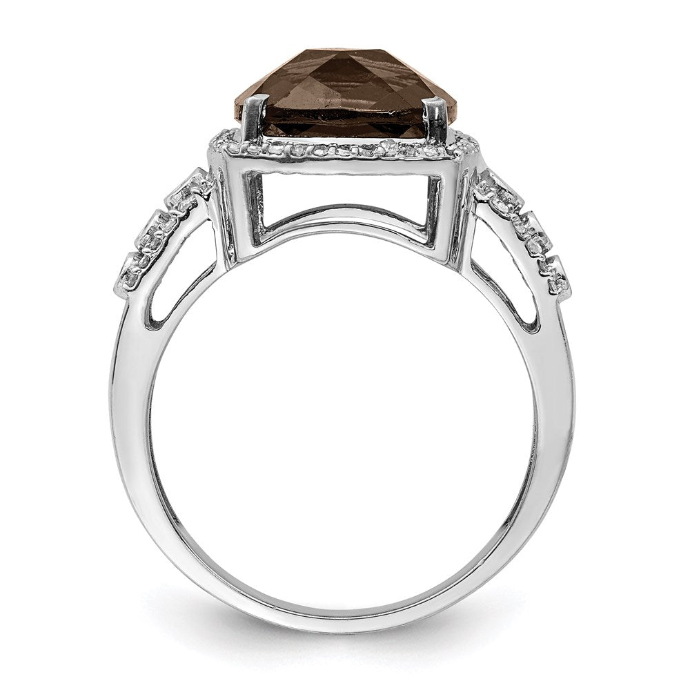 Sterlingsilber Rhodium Diamant & Karo Schliff Rauch Quarz Ring (size 7 Nur)