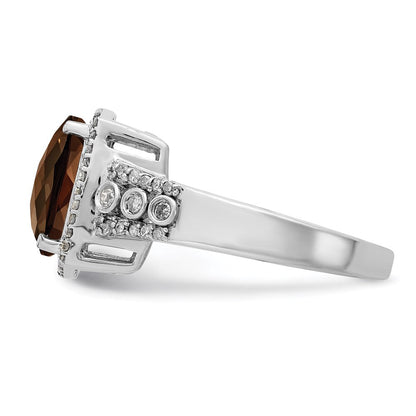 Sterlingsilber Rhodium Diamant & Karo Schliff Rauch Quarz Ring (size 7 Nur)