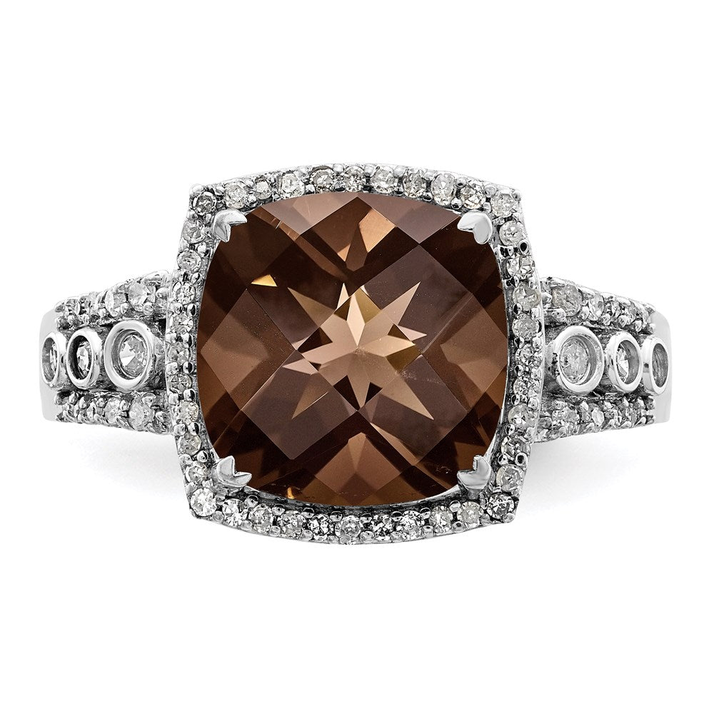 Sterlingsilber Rhodium Diamant & Karo Schliff Rauch Quarz Ring (size 7 Nur)