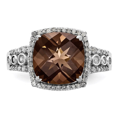 Sterlingsilber Rhodium Diamant & Karo Schliff Rauch Quarz Ring (size 7 Nur)