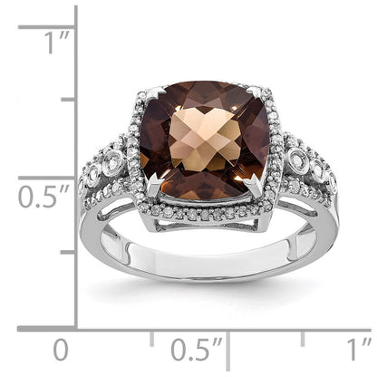 Sterlingsilber Rhodium Diamant & Karo Schliff Rauch Quarz Ring (size 7 Nur)