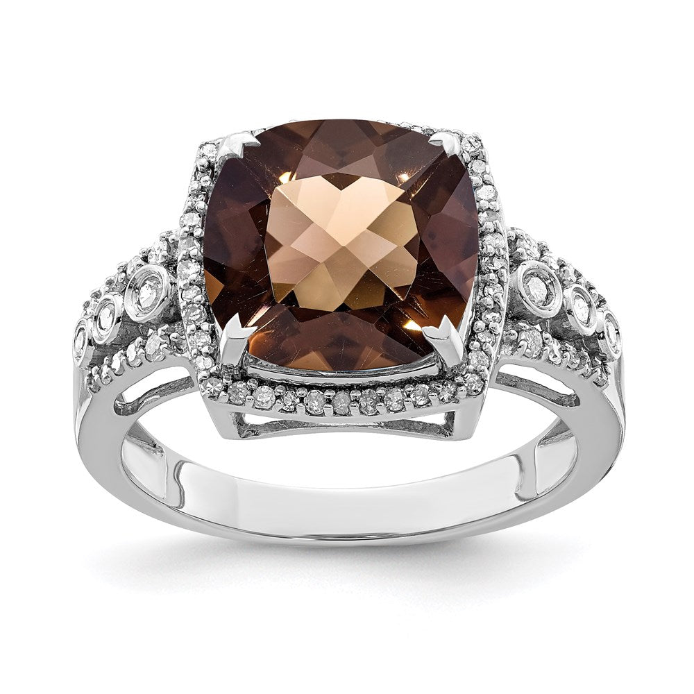 Sterlingsilber Rhodium Diamant & Karo Schliff Rauch Quarz Ring (size 7 Nur)