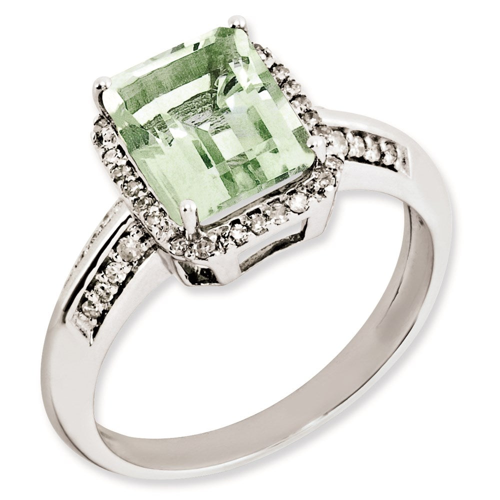 Sterlingsilber Rhodiniert Diamant & Grün Quarz Ring