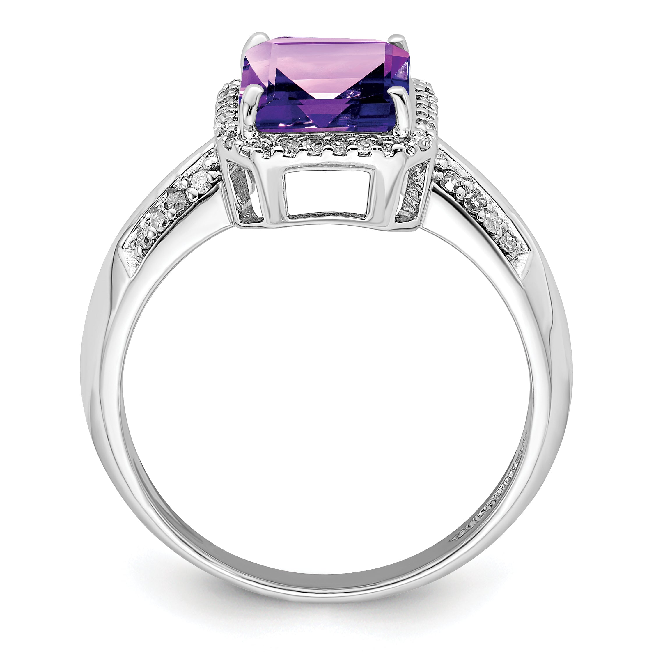 Sterlingsilber Rhodiniert Amethyst & Diamant Ring