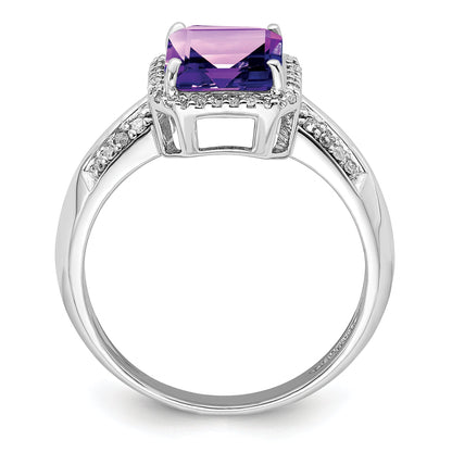 Sterlingsilber Rhodiniert Amethyst & Diamant Ring