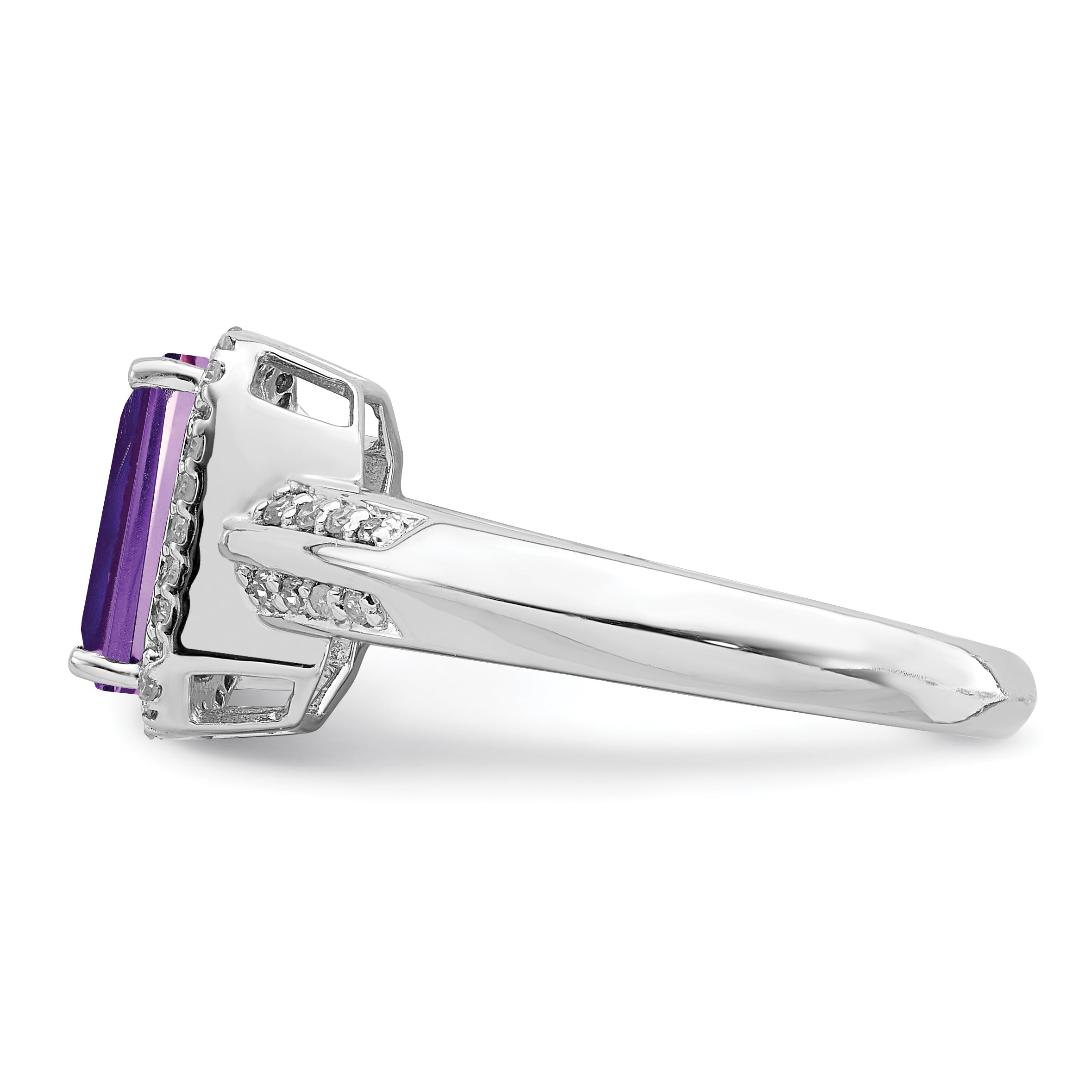Sterlingsilber Rhodiniert Amethyst & Diamant Ring