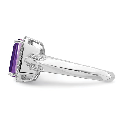 Sterlingsilber Rhodiniert Amethyst & Diamant Ring