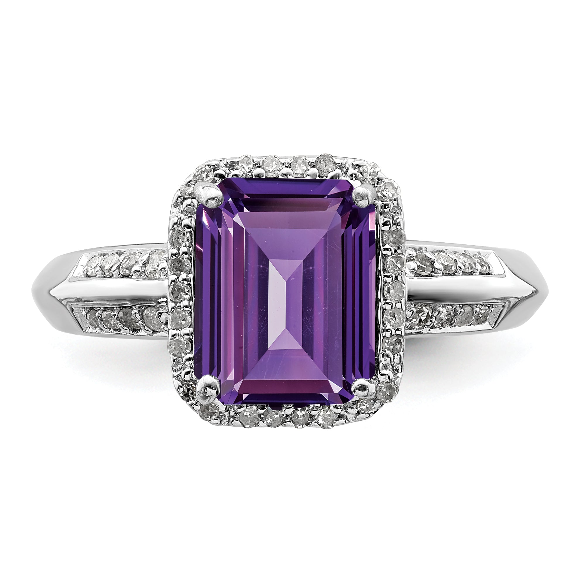Sterlingsilber Rhodiniert Amethyst & Diamant Ring