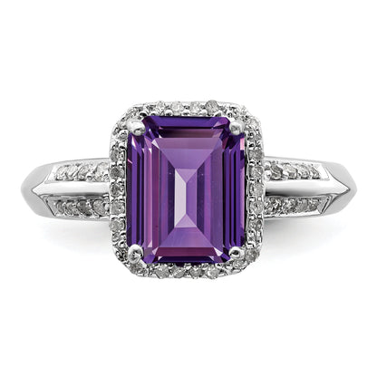 Sterlingsilber Rhodiniert Amethyst & Diamant Ring