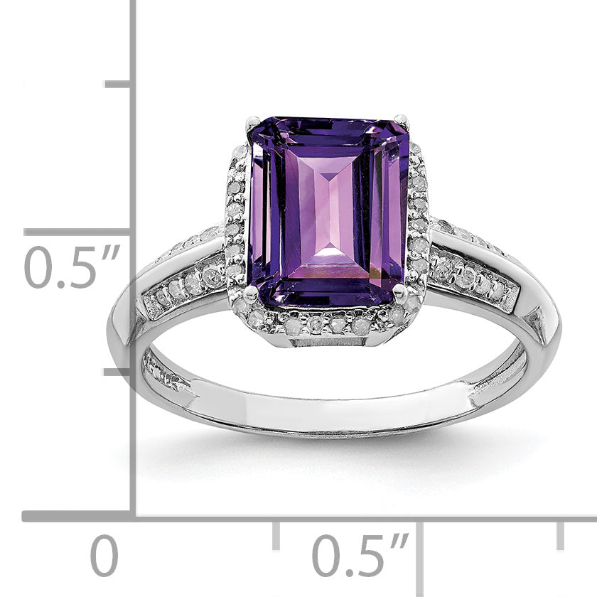 Sterlingsilber Rhodiniert Amethyst & Diamant Ring