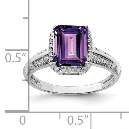 Sterlingsilber Rhodiniert Amethyst & Diamant Ring