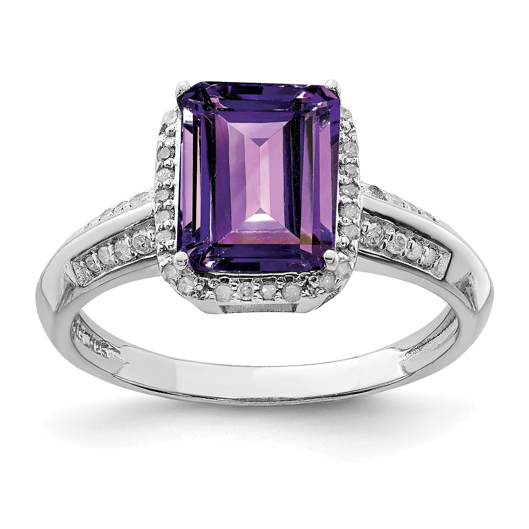 Sterlingsilber Rhodiniert Amethyst & Diamant Ring