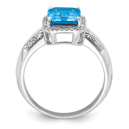 Sterlingsilber Rhodium Blautopas & Diamant Ring