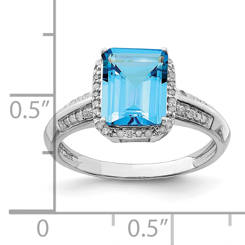 Sterlingsilber Rhodium Blautopas & Diamant Ring