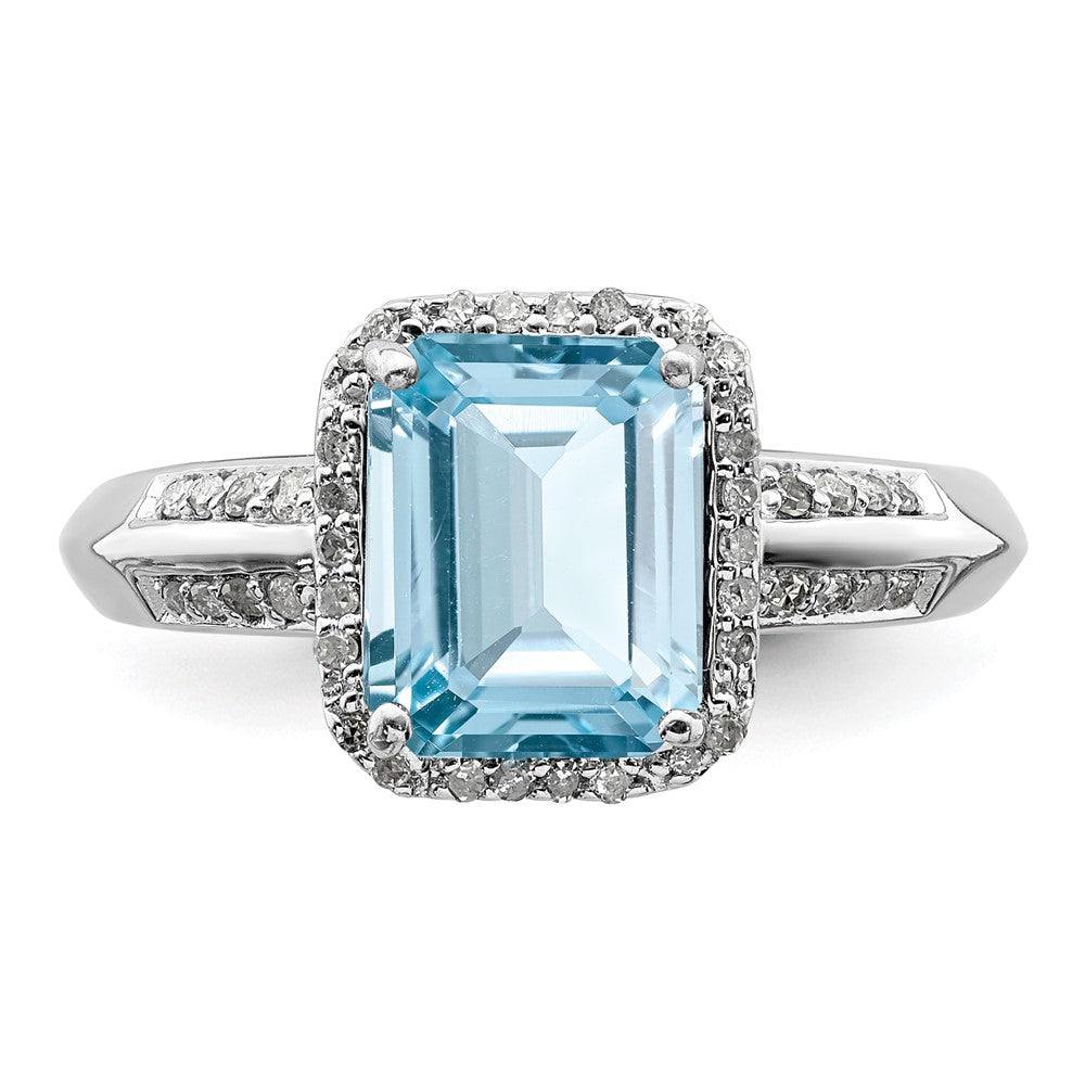 Sterlingsilber Rhodium Diamant & Himmel Blautopas Ring