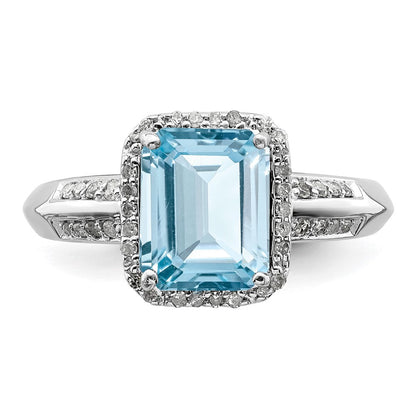 Sterlingsilber Rhodium Diamant & Himmel Blautopas Ring