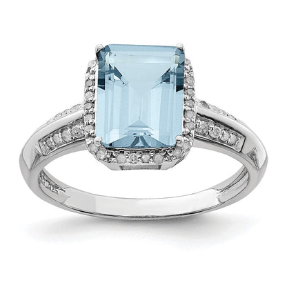 Sterlingsilber Rhodium Diamant & Himmel Blautopas Ring