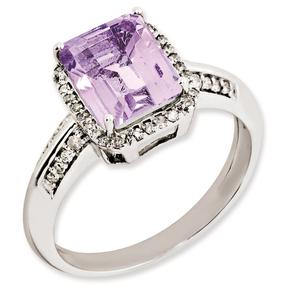 Sterlingsilber Rhodiniert Diamant & Rosa Quarz Ring