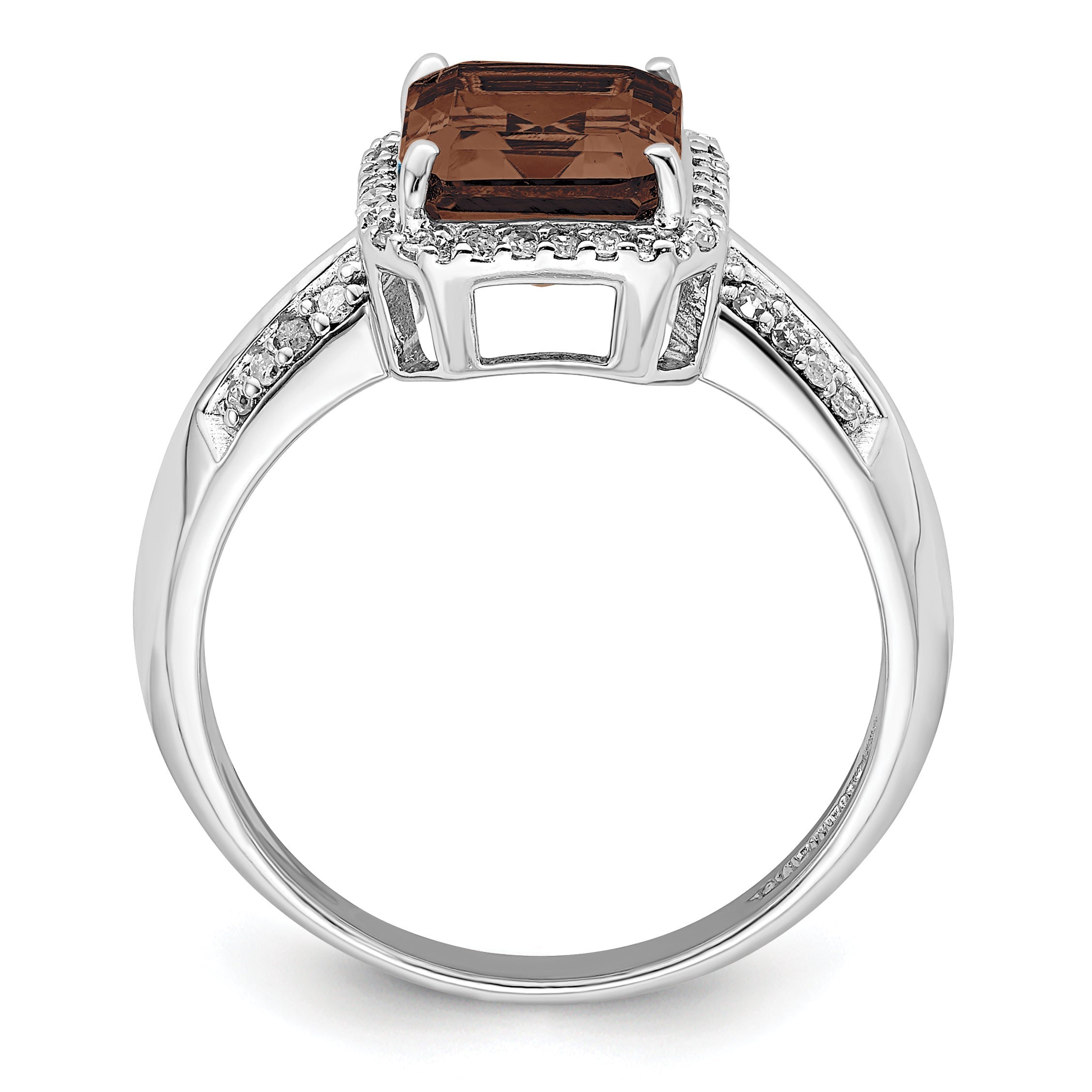 Sterlingsilber Rhodium Diamant & Rauch Quarz Ring
