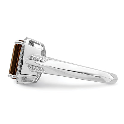 Sterlingsilber Rhodium Diamant & Rauch Quarz Ring