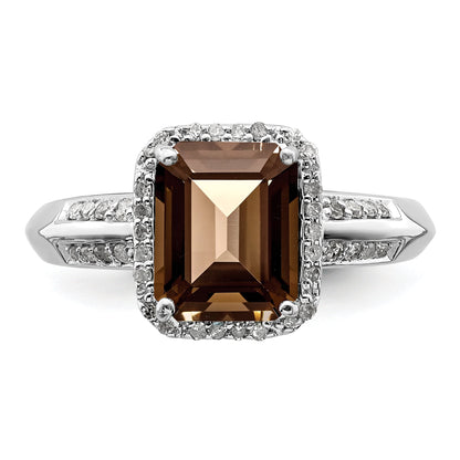 Sterlingsilber Rhodium Diamant & Rauch Quarz Ring