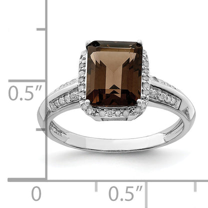 Sterlingsilber Rhodium Diamant & Rauch Quarz Ring
