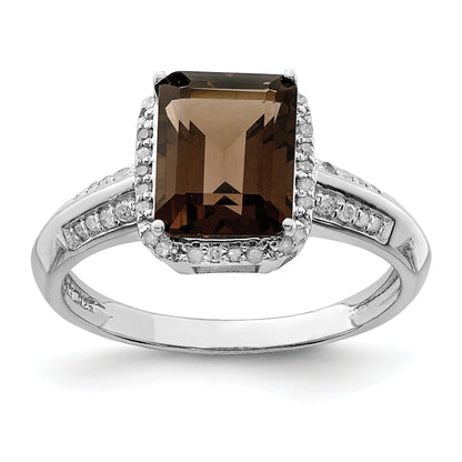 Sterlingsilber Rhodium Diamant & Rauch Quarz Ring