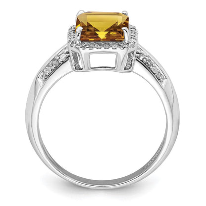 Sterlingsilber Rhodium Diamant & Whiskey Quarz Ring