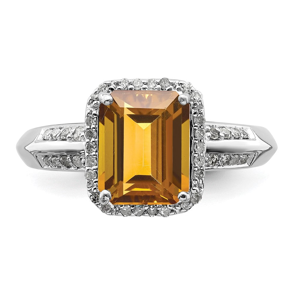 Sterlingsilber Rhodium Diamant & Whiskey Quarz Ring