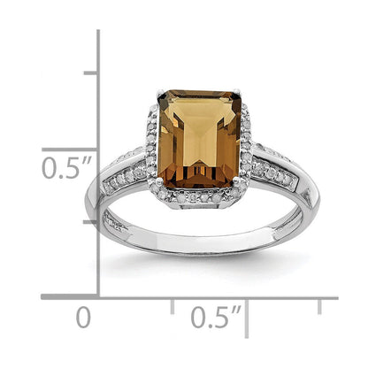Sterlingsilber Rhodium Diamant & Whiskey Quarz Ring