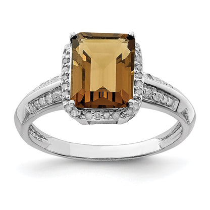 Sterlingsilber Rhodium Diamant & Whiskey Quarz Ring