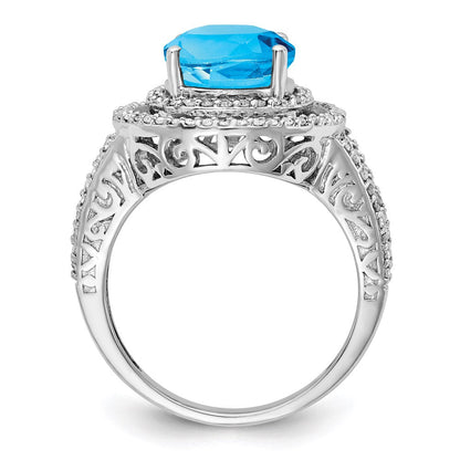 Sterlingsilber Rhodium Blautopas & Diamant Ring