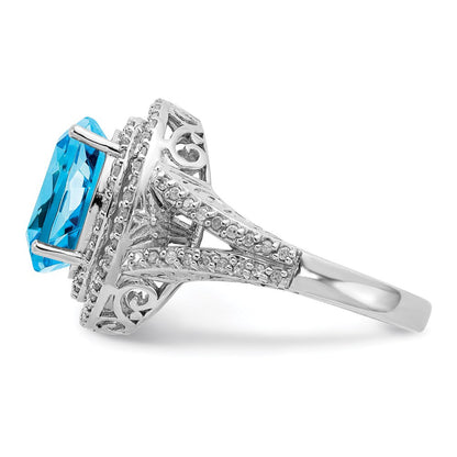 Sterlingsilber Rhodium Blautopas & Diamant Ring