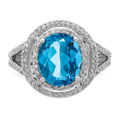 Sterlingsilber Rhodium Blautopas & Diamant Ring