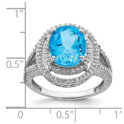 Sterlingsilber Rhodium Blautopas & Diamant Ring