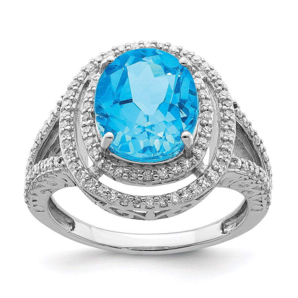 Sterlingsilber Rhodium Blautopas & Diamant Ring