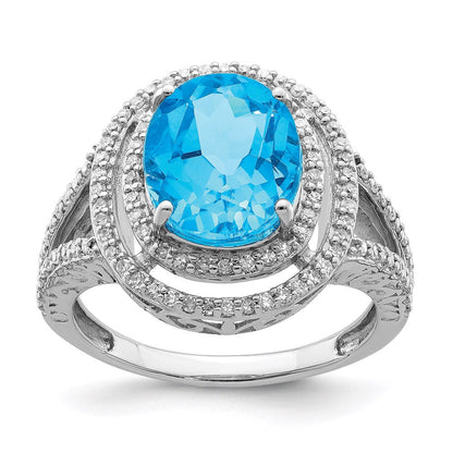 Sterlingsilber Rhodium Blautopas & Diamant Ring