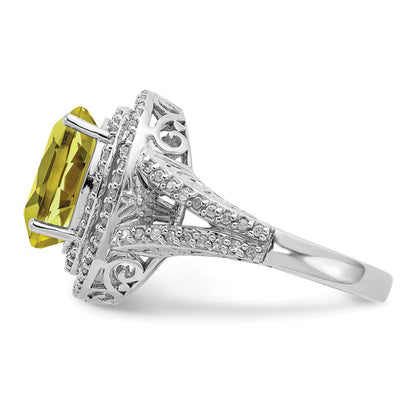 Sterlingsilber Rhodium Diamant & Zitrone Quarz Ring