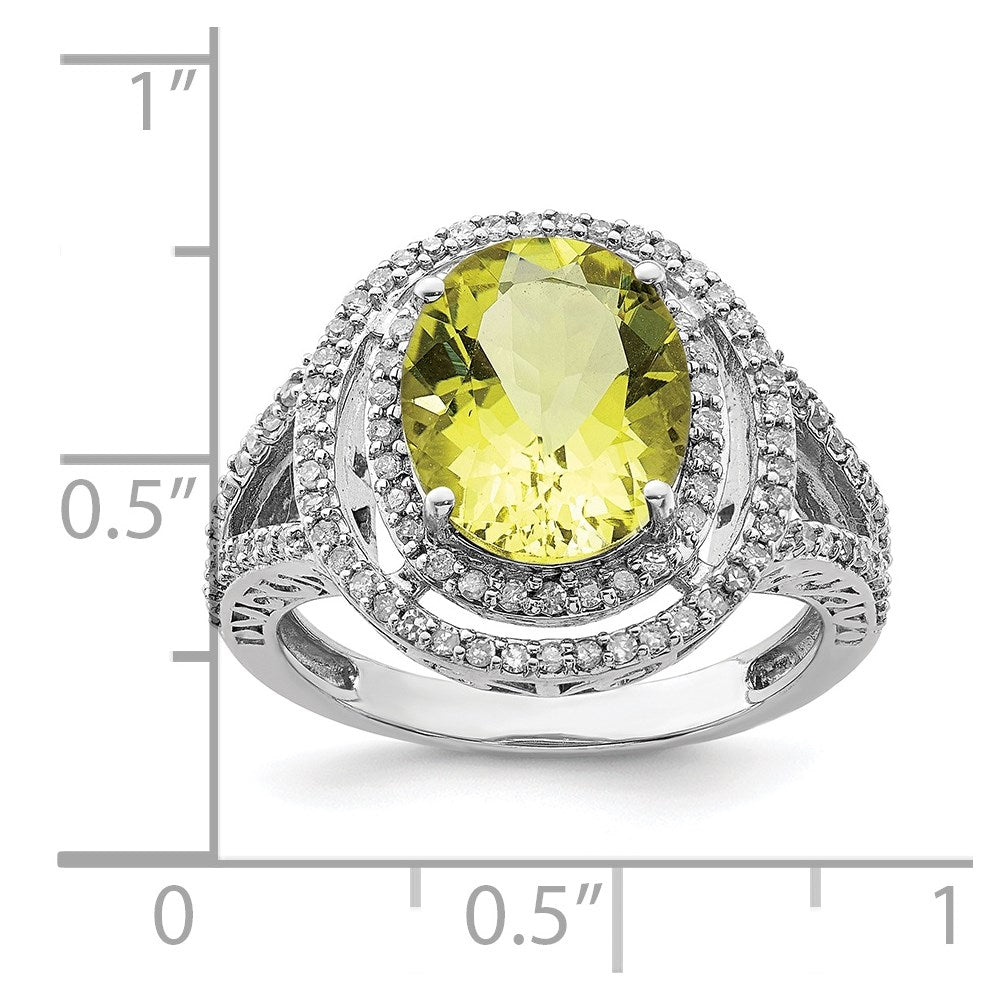 Sterlingsilber Rhodium Diamant & Zitrone Quarz Ring