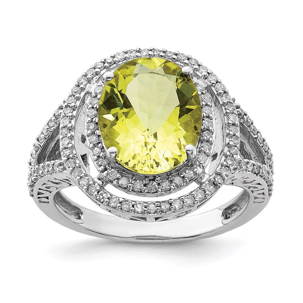 Sterlingsilber Rhodium Diamant & Zitrone Quarz Ring