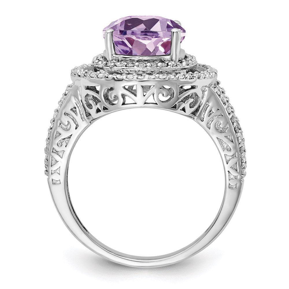 Sterlingsilber Rhodium Oval Diamant & Rosa Quarz Ring (size 7 Nur)